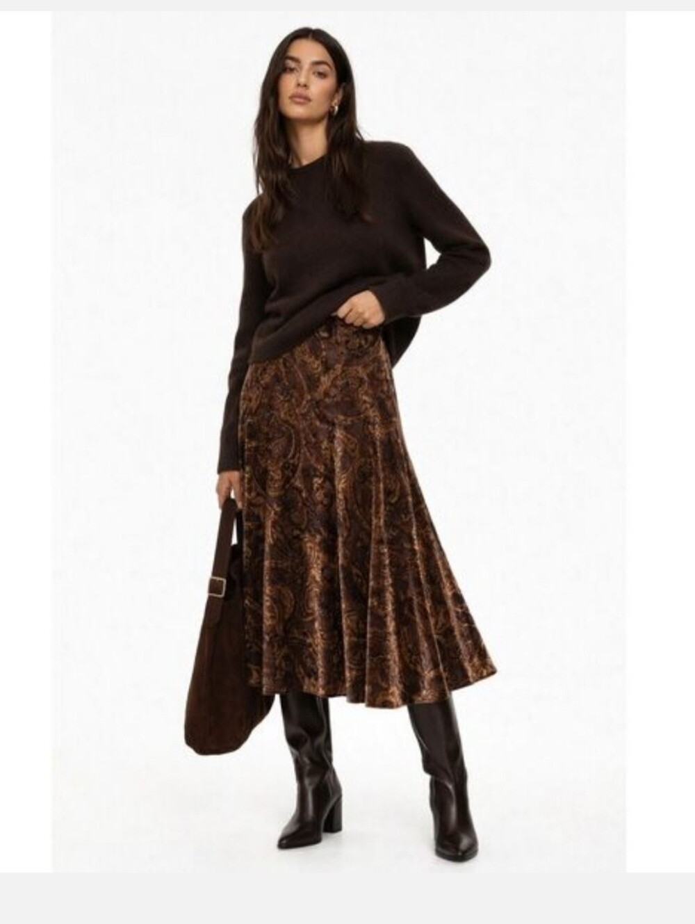 Coldwater Creek Brown Patterned Velvet Skirt